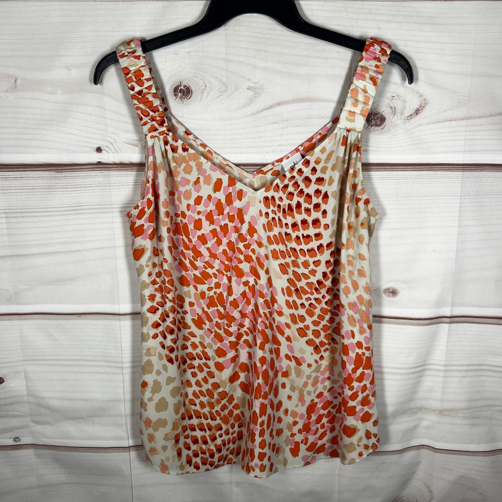 CAbi Tank Top Womens Large Multicolor Abstract Animal Ruched Strap Blouse Casual